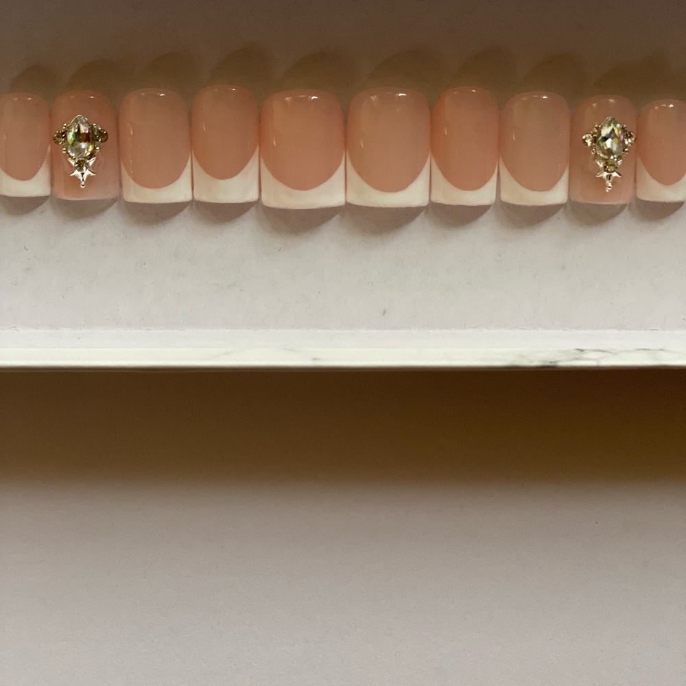 French Tip Manicure Gel polish and diamond accent designs. Handmade.